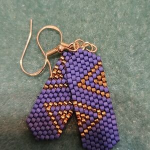 Artisan Blue and Gold Beaded Earrings